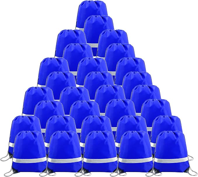 BeeGreen 30 Pieces Royal Blue Drawstring Backpacks Bags Bulk Reflective Cheap by BeeGreen