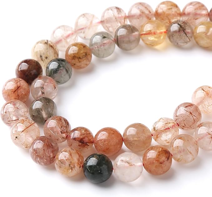 A+ Colorful Rutilated Quartz Crystal Beads Natural Stone Round Loose Beads for Jewelry Making DIY Bracelet Necklace Accessories 8mm 45pcs