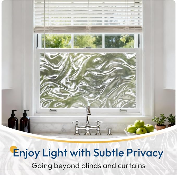 rabbitgoo Frosted Glass Window Privacy Film, Wave Pattern, 17.5" x 78.7" | - Image 2