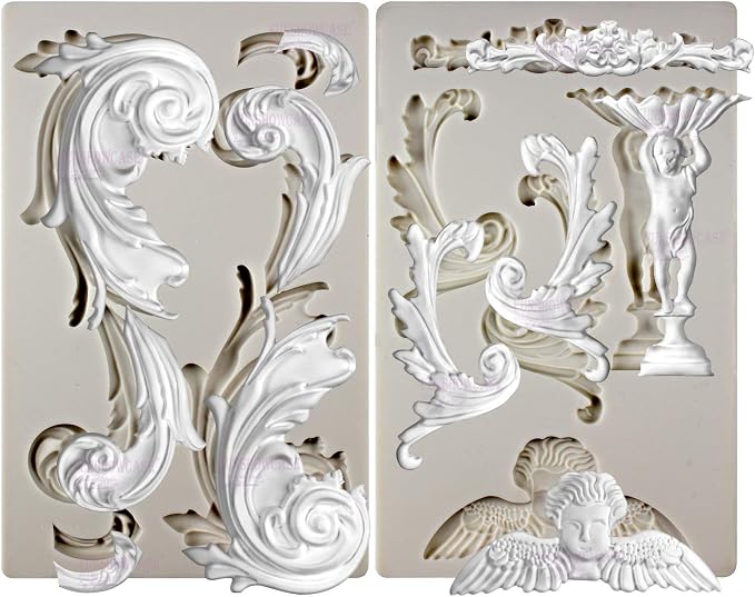 Baroque Style Ornament Curlicues Silicone Molds 3-Count Cherub Birdbath - Image 2