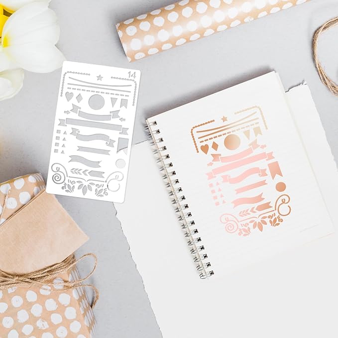 20Pcs Journal Stencils Set, Plastic Planner Journaling Stencils, DIY Drawing Templates Accessories Kit for Notebook Cards Scrapbook, Reusable Productivity Journals Supplies