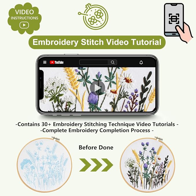 Santune 3 Pack Embroidery Kit for Beginners, Needlepoint Cross Stitch Kits for - Image 3