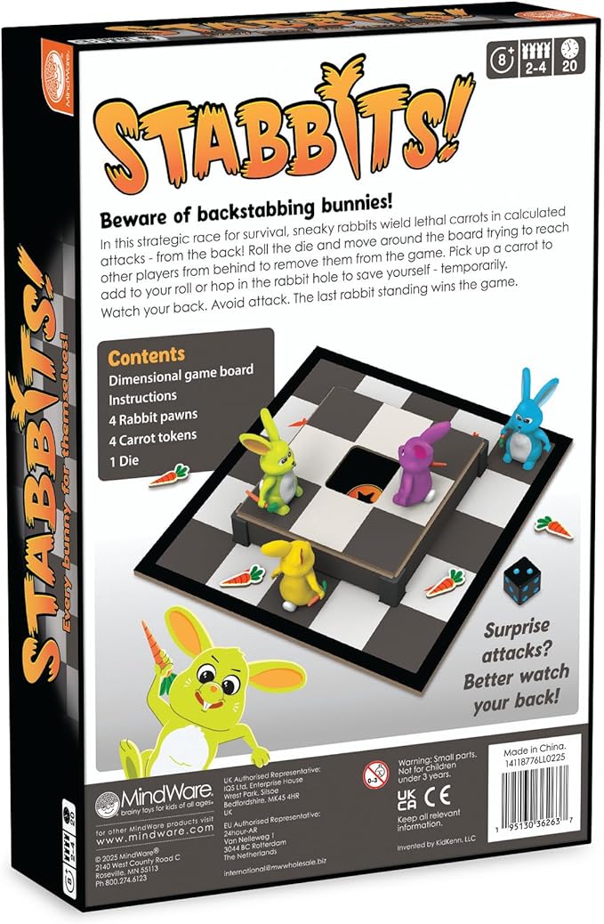 MindWare Stabbits: Strategic Bunny Battle Game – Beware of Backstabbing Rabbits with Lethal Carrots – Fun and Sneaky Board Game for 2-6 Players