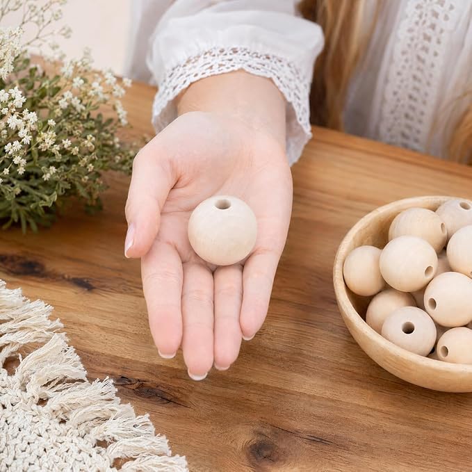 35mm Wooden Beads for Craft, Bead Garland, Farmhouse Decor - Image 2