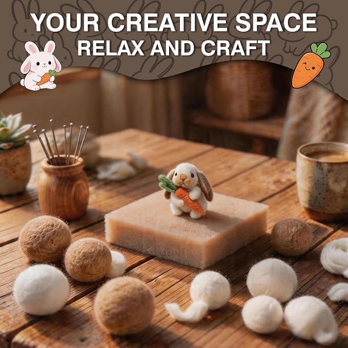 DIY Needle Felting Kit Cute Brown Lop-Eared Bunny Holding Carrot – Needle - Image 6