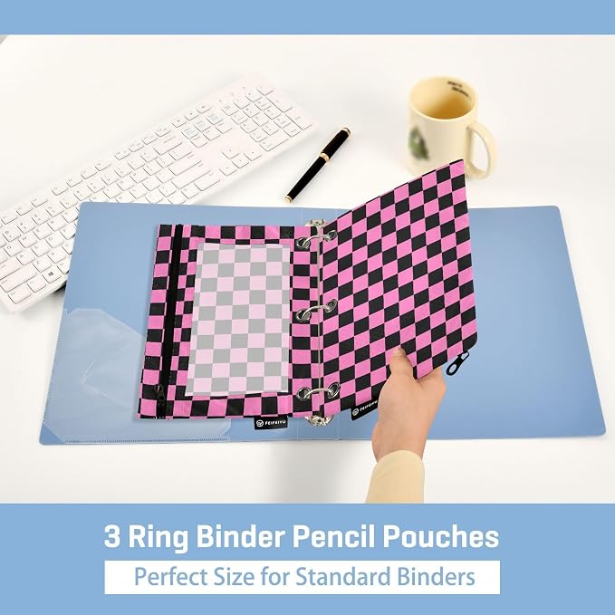 Checkerboard Pink Black Squares Pencil Pouch - Image 4