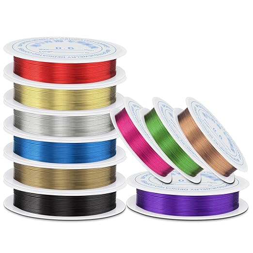 10 Rolls Copper Jewelry Wire, 10 Assorted Colors 0.6 mm Dia. Beading Wire for Jewelry Making Bracelet Earrings Rings Necklaces Flower Craft Projects