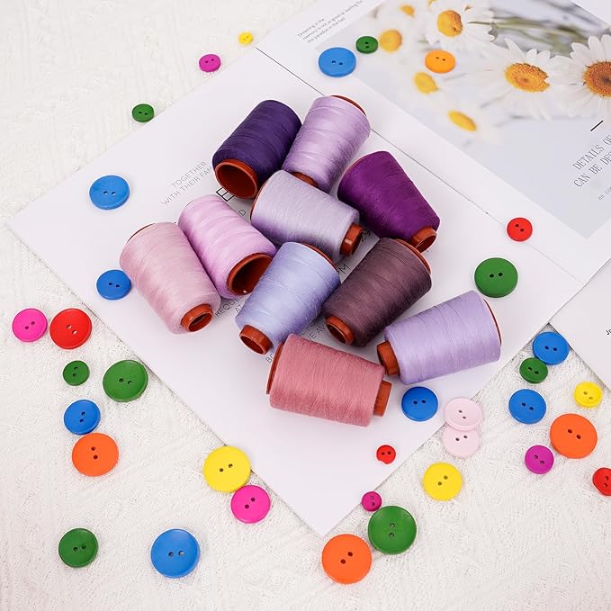 10 Pcs Sewing Thread, All Purpose Sewing Thread,40 wt, Assorted Colors Each 800 Yards of Polyester Threads for Sewing Machine, Hand Stitching, Quilting, Serger (Purple Color System)