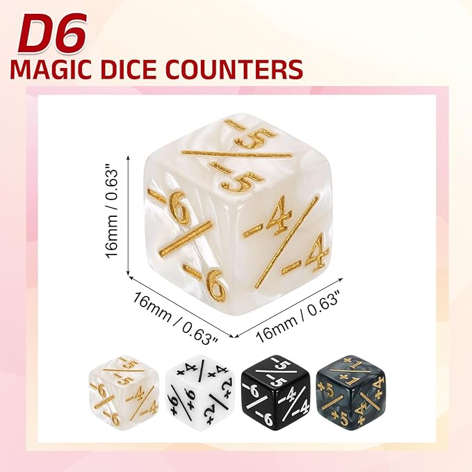 uxcell 48Pcs Magic Dice Counters, Acrylic D6 Life Token Dice Set with Pouch for Standard Cards Gaming Accessories, White Marble, Black Marble, White, Black