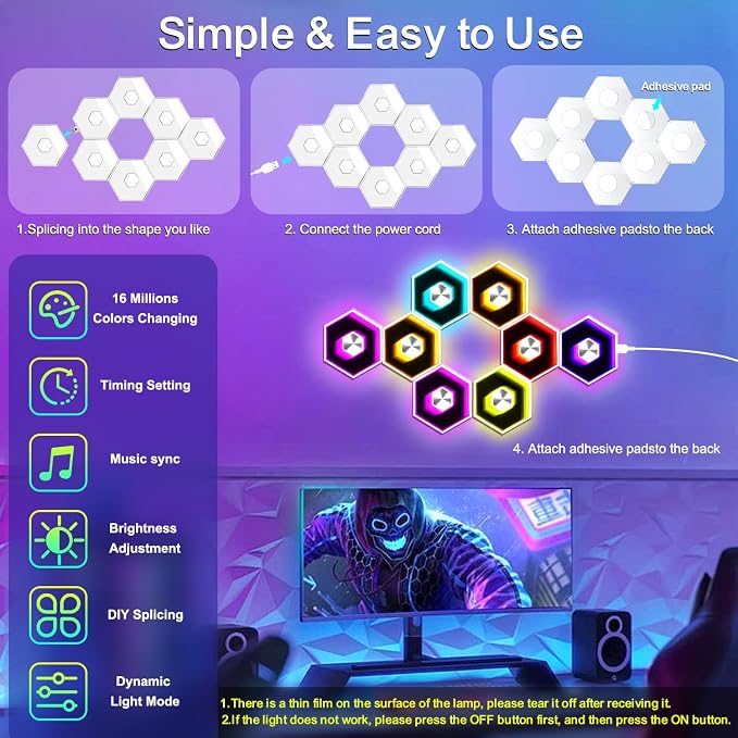 10 Pack Hexagon Lights Wall Panel | Hexagonal Led Lights Room Decor Wall - Image 7