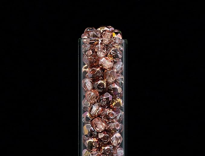 1.8 oz (50g, Approx. 600pcs) of Faceted Fire Polished Pressed Czech Glass Beads 4mm (0.16in), Crystal Copper Capri Apollo 00030-27101 BCV