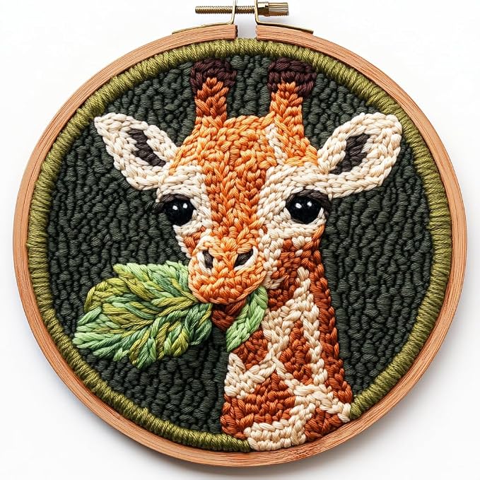 Punch Needle Kits Cute Baby Giraffe Chewing Leaf Easy by Unknown
