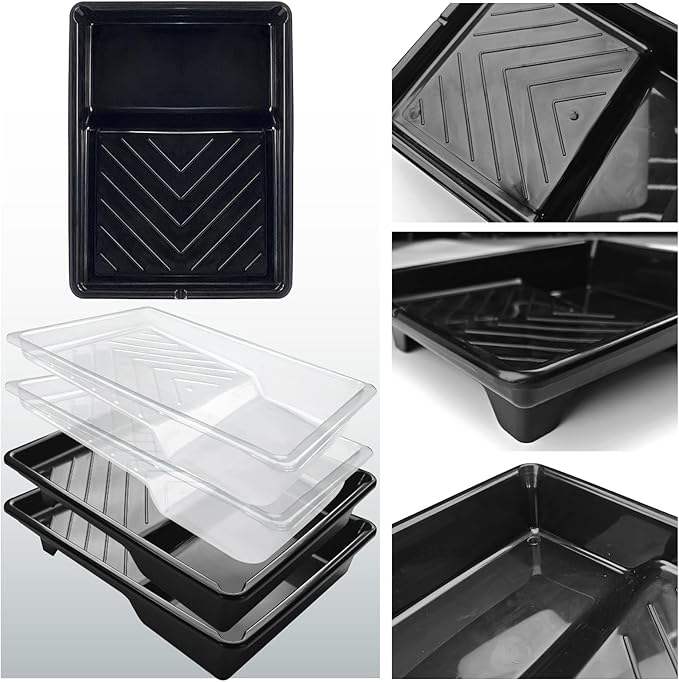 Great Andrew 4 Pack Paint Tray Liners 7 Inch, 2 PC Sturdy Plastic Tray with 2 PCS Disposable Paint Tray Liners, Paint Roller Trays, Paint Pan Liners for DIY Painting Projects, Walls, Furniture
