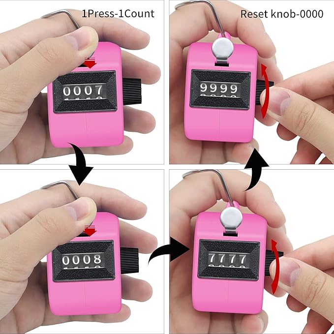 12 Pcs Hand Tally Counter 4-Digit Lap Counter Clicker, Manual Mechanical Handheld Pitch Click Counter with Finger Ring for School Golf & Knitting Row Croche