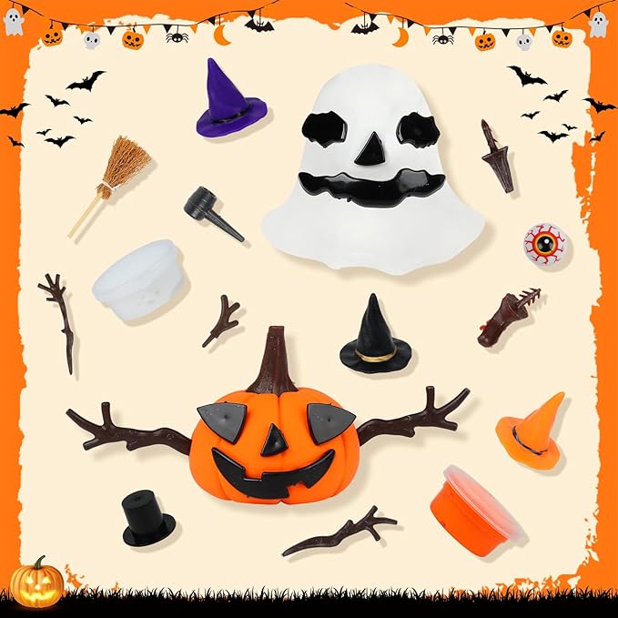 YOGFIT 72 Pack Halloween Pumpkin DIY Craft Clay Kit for Kids, Air Dry Moldable Clay DIY, Pumpkin Craft Kit for Halloween Decorations Indoor Outdoor Trick or Treat Party Favors
