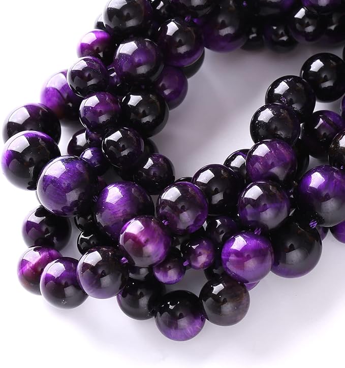 12mm 32pcs A+ Natural Purple Tiger Eye Stone Beads Round Spacer Loose Beads for Jewelry Making DIY Bracelet Necklace 15" Inch