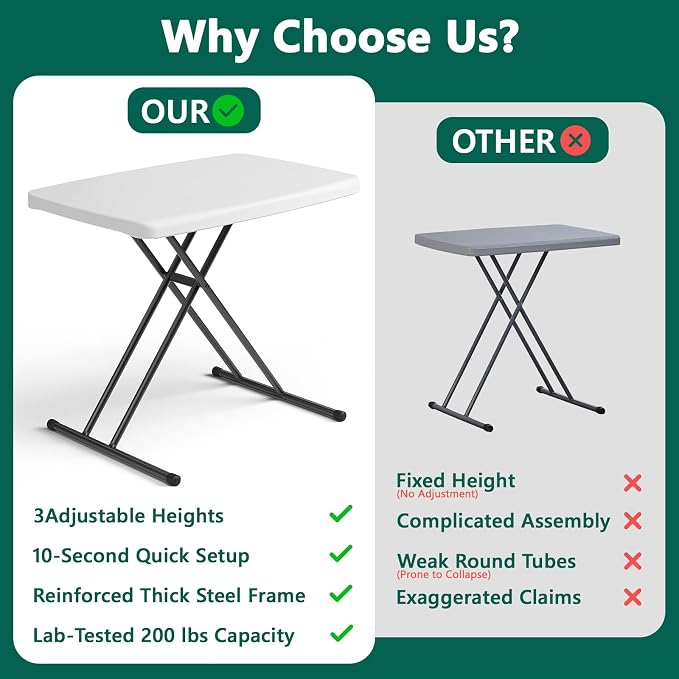 Folding Table 30 Inch -2Pack, Small Desk Adjustable Height TV Tray - Image 8
