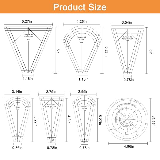 EEEKit 10 PCS Dresden Quilt Templates, Acrylic Quilting Template Ruler - Image 2