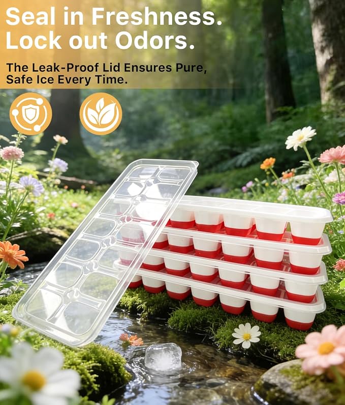 Ice Cube Trays with Lids for Freezer, 4 Pack Silicone Set, 56 Cubes | BPA-free - Image 4