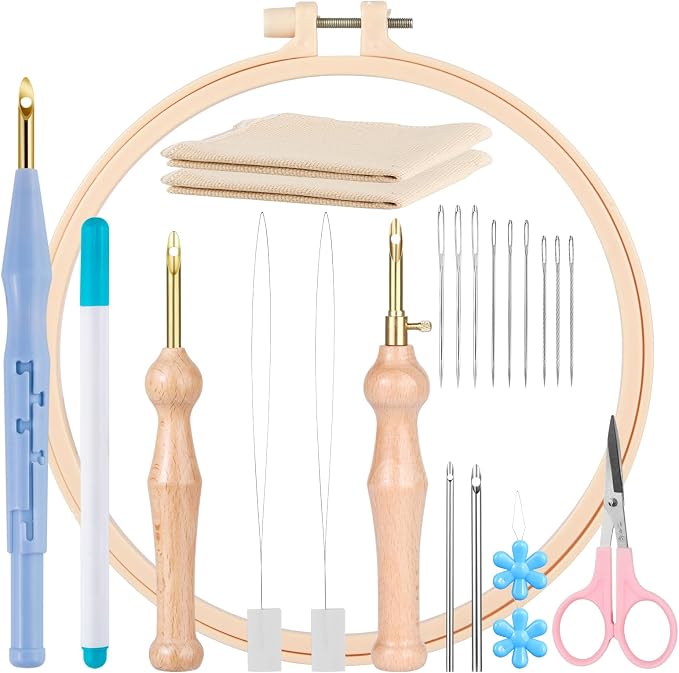 MSDADA 21PC Punch Needle Kit, Adjustable Punch Needle Tool, Wooden Handle by ColoryourlifewithMSDADA