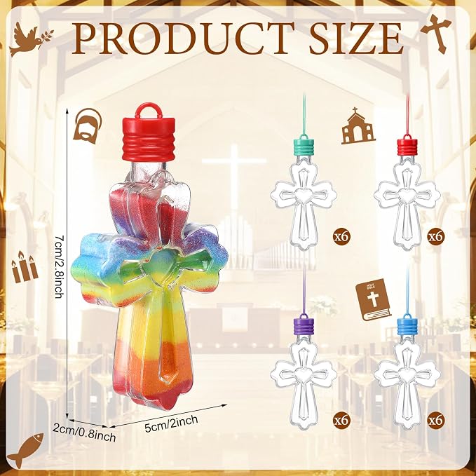 Kenning 24 Set Sand Art Cross Necklace Craft Kit, Colorful VBS Christian Empty - Image 2