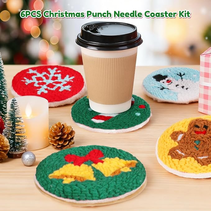 Sukhumvit 6PCS Christmas Punch Needle Coaster Kit, Beginners Punch Needle Set - Image 4