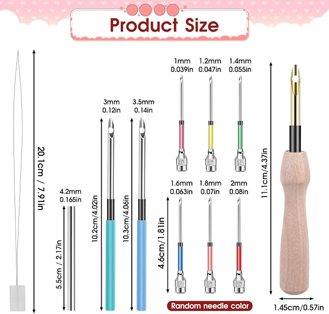 12 Pcs Punch Needle Kit, Embroidery Punch Needle Tool Wooden Handle Embroidery - Image 2