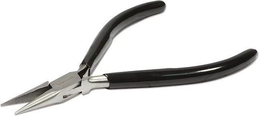 The Beadsmith Chain Nose Pliers – Serrated – Extra Fine Tips – 4.5 inches (114mm) – PVC Grip Handle with Double Leaf Springs – Jewelry Making Tool for Creating Bracelets, Earrings and Necklaces