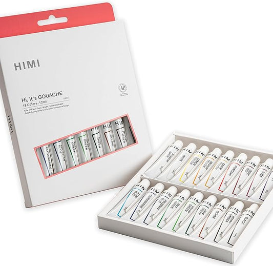 HIMI Gouache Paint Tube Set -18 Colors 12ml, with Rich Pigments, Gouache paint Non-Toxic, suitable for Beginners, Artists, and Hobby Painters. Beautiful Gifts for Art Supplies Painting（18 colors）