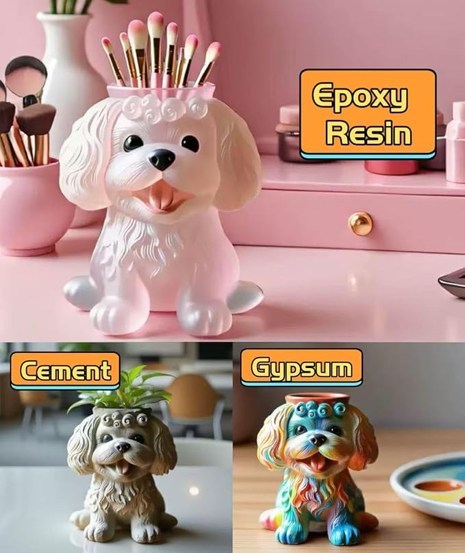Animal Resin Molds Silicone 3D Cute Teddy Dog Epoxy Resin Plaster Candle Holder Wax Molds for Candle Making, Art Crafts DIY Unique Display Home Decor