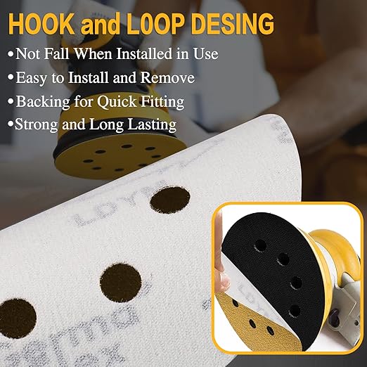 100PCS 5 Inch 8 Hole Sanding Discs 400 Grit,Gold Round Hook and Loop Sandpaper for Random Orbital Sander