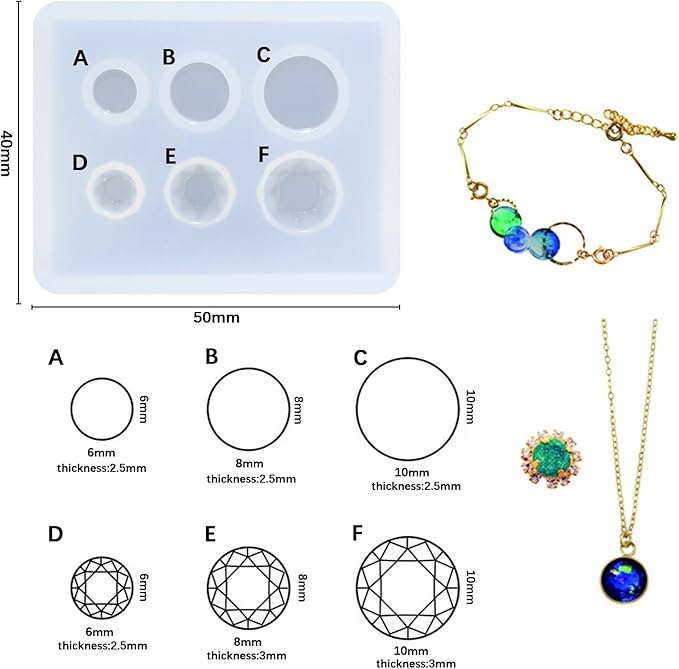 FUNSHOWCASE Mini Jewelry Cut Diamonds and Flat Round Resin Epoxy Silicone Mold