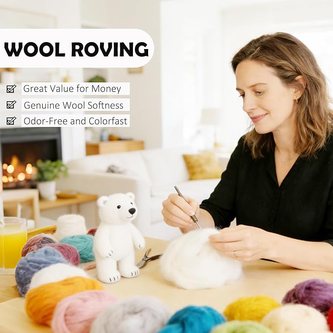 3.4oz Needle Felting Wool Star White, Wool Roving - Image 3