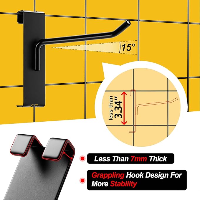 Gridwall Hooks 2 Inch, 4 Inch, 6 Inch, 60 Pack Heavy Duty Display Hook for Wire Grid Wall Panel, Grid Wall Accessories for Retail, Craft Shows, Home Setup and Customized Display, Black