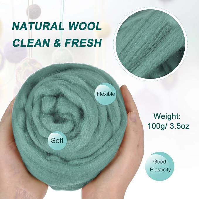 uxcell Needle Felting Wool, 3.5 Oz Nature Fibre Wool Yarn Roving - Image 2