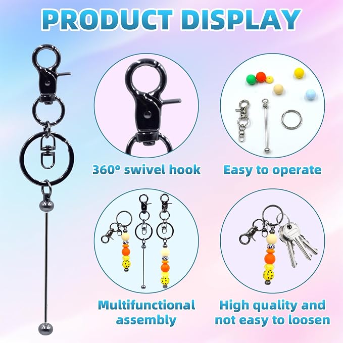 80 Pcs Beadable Keychains Bulk Kit – DIY Keychain Making Supplies - Image 3
