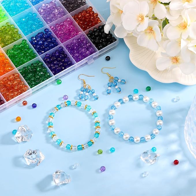 PAXCOO 1820Pcs Crystal Acrylic Beads Faceted Bicone Gem Beads - Image 5