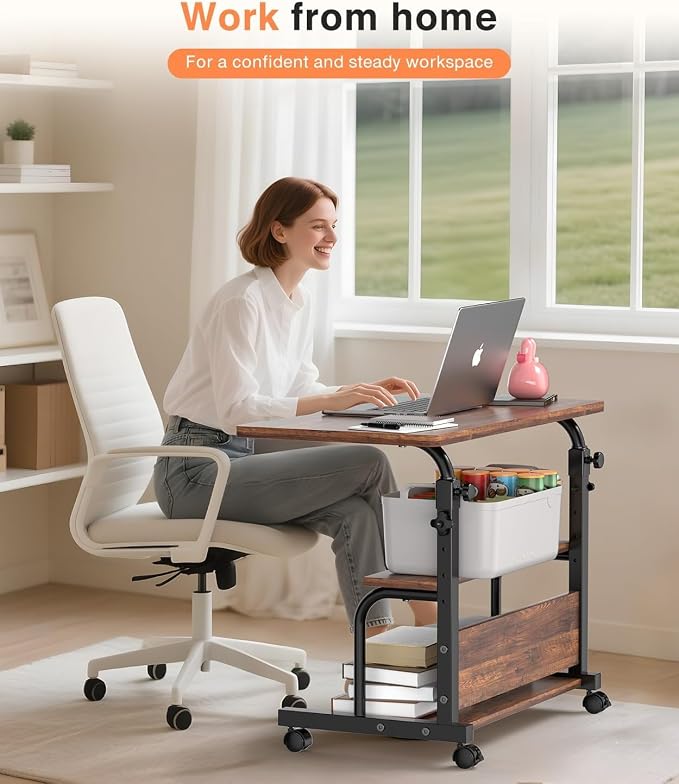 QZMDSM Portable Rolling Desk on Wheels Adjustable Height Desks - Image 2
