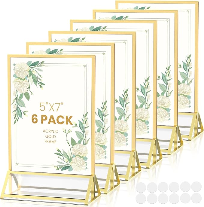 6 Pack Acrylic Sign Holder 5X7 Double-Sided Gold Frames | Gold Picture Frames by AcrylicSignHolderMahjongRacks%EF%BC%8CMahjongBags