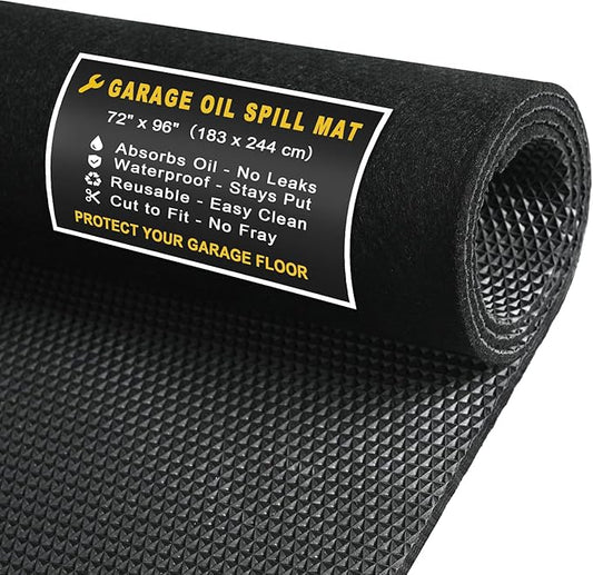 Golener Oil Spill Mat - Garage Floor Mat, Absorbent Oil Pad, Premium Rubber Mat, Waterproof, Contain Liquid, Protect Garage Surface from Spill & Stain, Reusable, Washable, Durable, Black, 72” x 96”