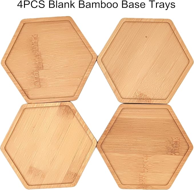4PCS Mosaic Bamboo Coasters for Crafts, Blank Base Trays, Drinking Cup Coaster - Image 3