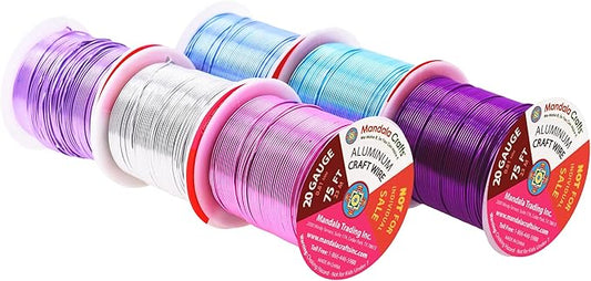 Mandala Crafts 20 Gauge Anodized Aluminum Craft Wire for Jewelry Making - 450 FT Colored Flexible Silver Lavender Purple Pink Ice Blue Turquoise Wire - Bendable for Bonsai Armature Crafting Sculpting