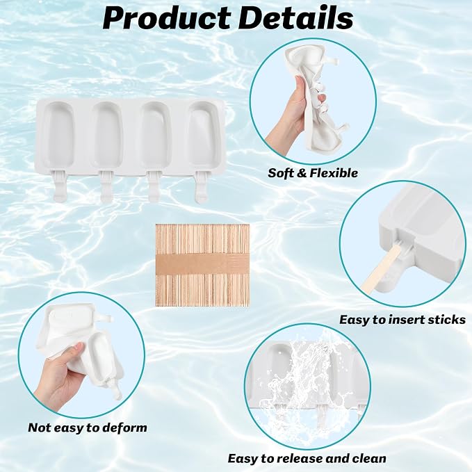 Popsicles Molds, Reusable Silicone Ice Pop Cream Cakesicle Maker Mold 4 Cavities - Image 3