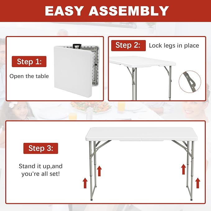 Elevon Folding Table, 4 Feet Heavy Duty Fold-in-Half Utility Table Indoor - Image 4