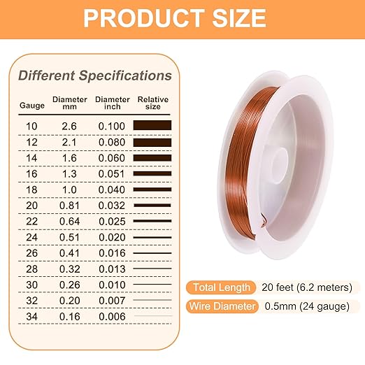 HARFINGTON 20ft Jewelry Wire, 24 Gauge (0.5mm) Brass Craft Soft Metal Tarnish Resistant Copper Beading Wire for Jewelry Making Supplies Crafting, Coffee