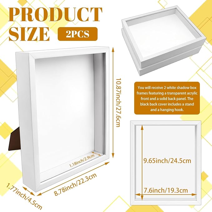 VOKOY 2 Pack 8" x 10" Shadow Box Frame, Wooden White Hollow Photo Frame - Image 2