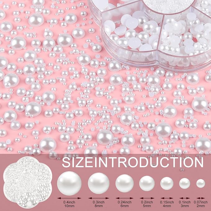 NACHLYNN 6480 Pcs Flat Back Pearls 7 Sizes Half Pearl Bead White Flat Pearls - Image 2