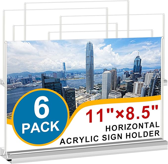 Arrobust Acrylic Sign Holder 8.5x11 Inches 6 Pack Horizontal, T -Shaped Double by Arrobust