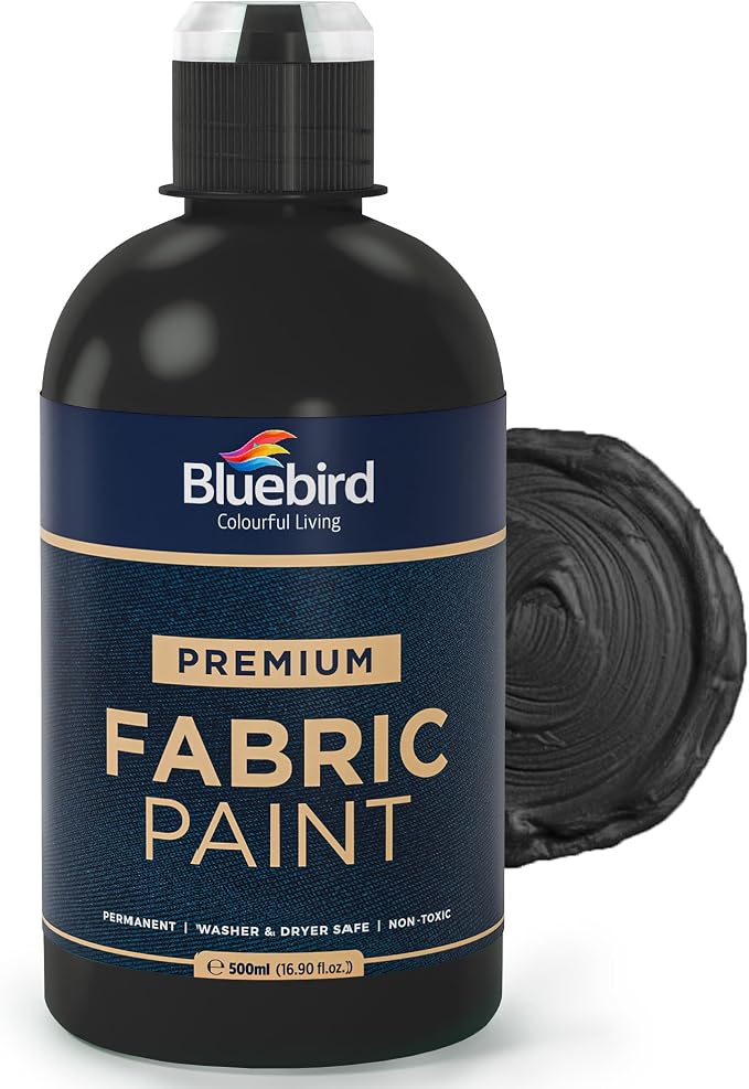 BLUEBIRD Fabric Paint, Lamp Black, 16.9 Fl Oz, Permanent Fabric Paints by BluebirdArts