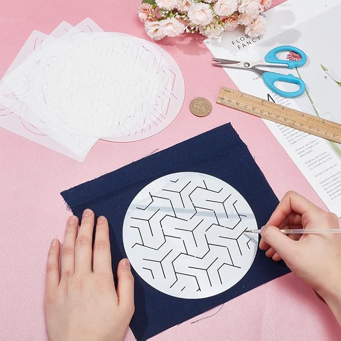 FREEBLOSS Sashiko Stencils - Geometric Embroidery Patterns for Drawing and Hand Quilting - 14x14cm